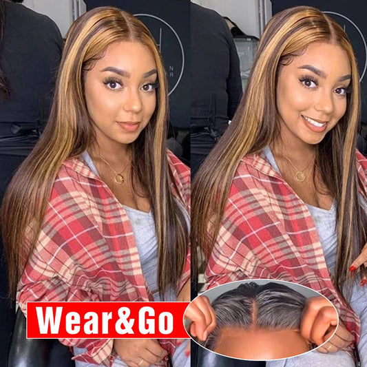 Highlight Glueless Human Hair Wig | Ready-to-Wear 200% Density Ombre Straight 13x6 HD Lace Frontal Wig (Pre-Plucked, Pre-Cut) Luxegan