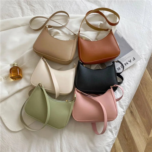 Retro PU Leather Shoulder Bag | Casual Solid Color Underarm Hobo Purse Luxegan