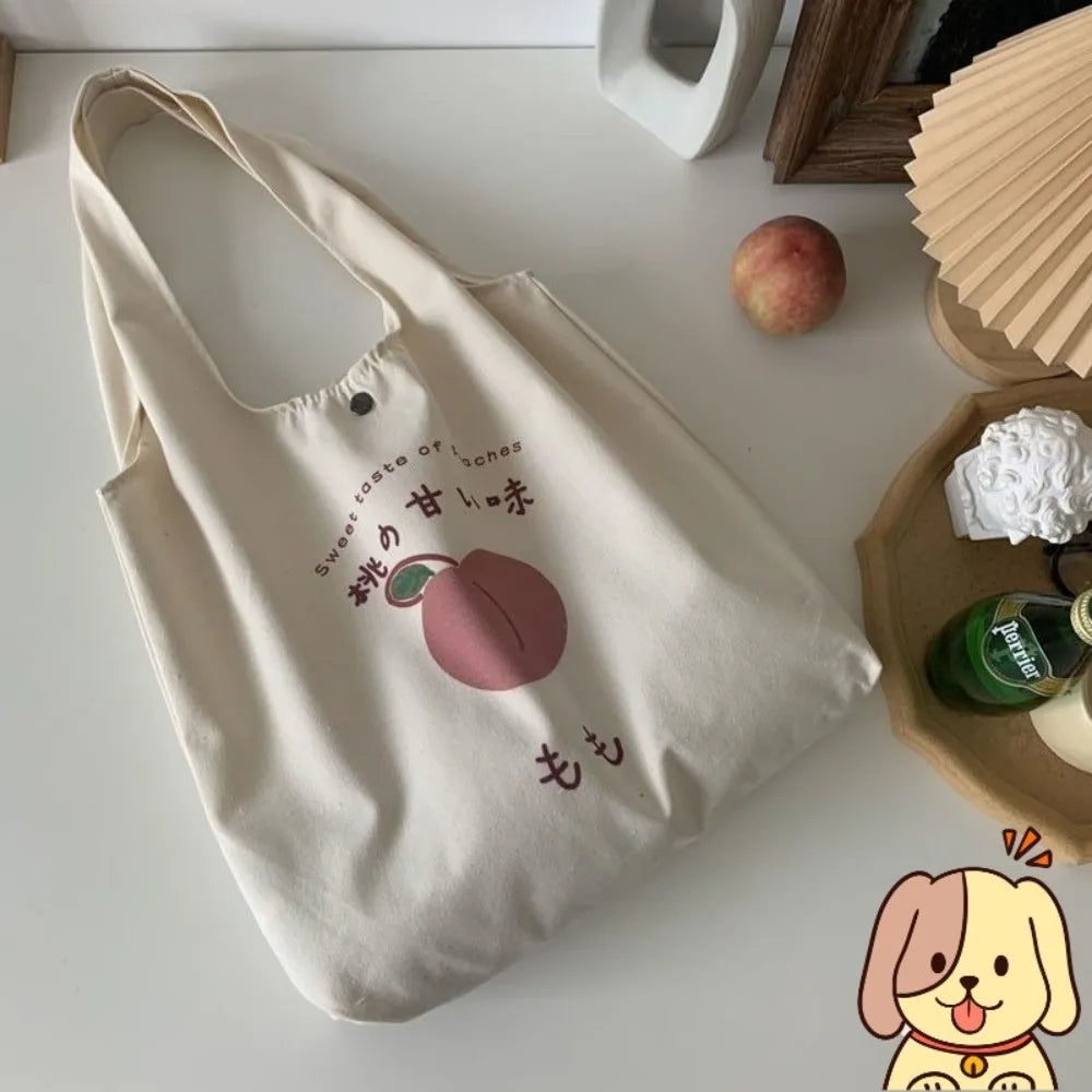 Aesthetic Strawberry & Peach Tote Bag | School & Shopper Handbag Luxegan