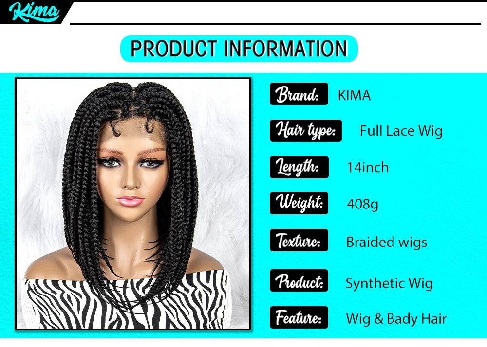 Pelucas trenzadas Bob para mujeres negras Peluca de encaje completo con trenzas estilo cornrow Peluca sintética de encaje frontal con trenzas de caja sin nudos con cabello de bebé