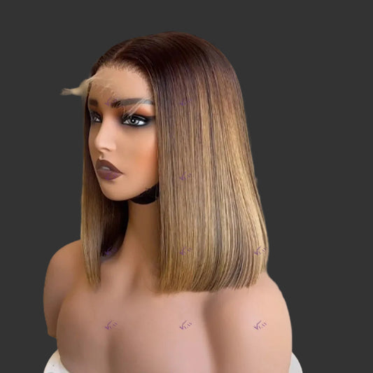 P4/27 Highlight Honey Blonde Short Bob HD Lace Wig | Sophisticated 13x6 & 360 Transparent Frontal | Elegant "Brazilian Remy" Silhouette | "Dignified" Pre-Plucked Glueless Human Hair for Radiant Versatile Styling Luxegan