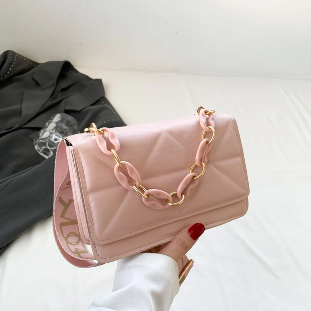 Winter Large Shoulder Bags for Women | Stone Pattern PU Leather Crossbody Bags & Brand Pink Tote Handbags (Chains Shopper Clutch Purse) Luxegan