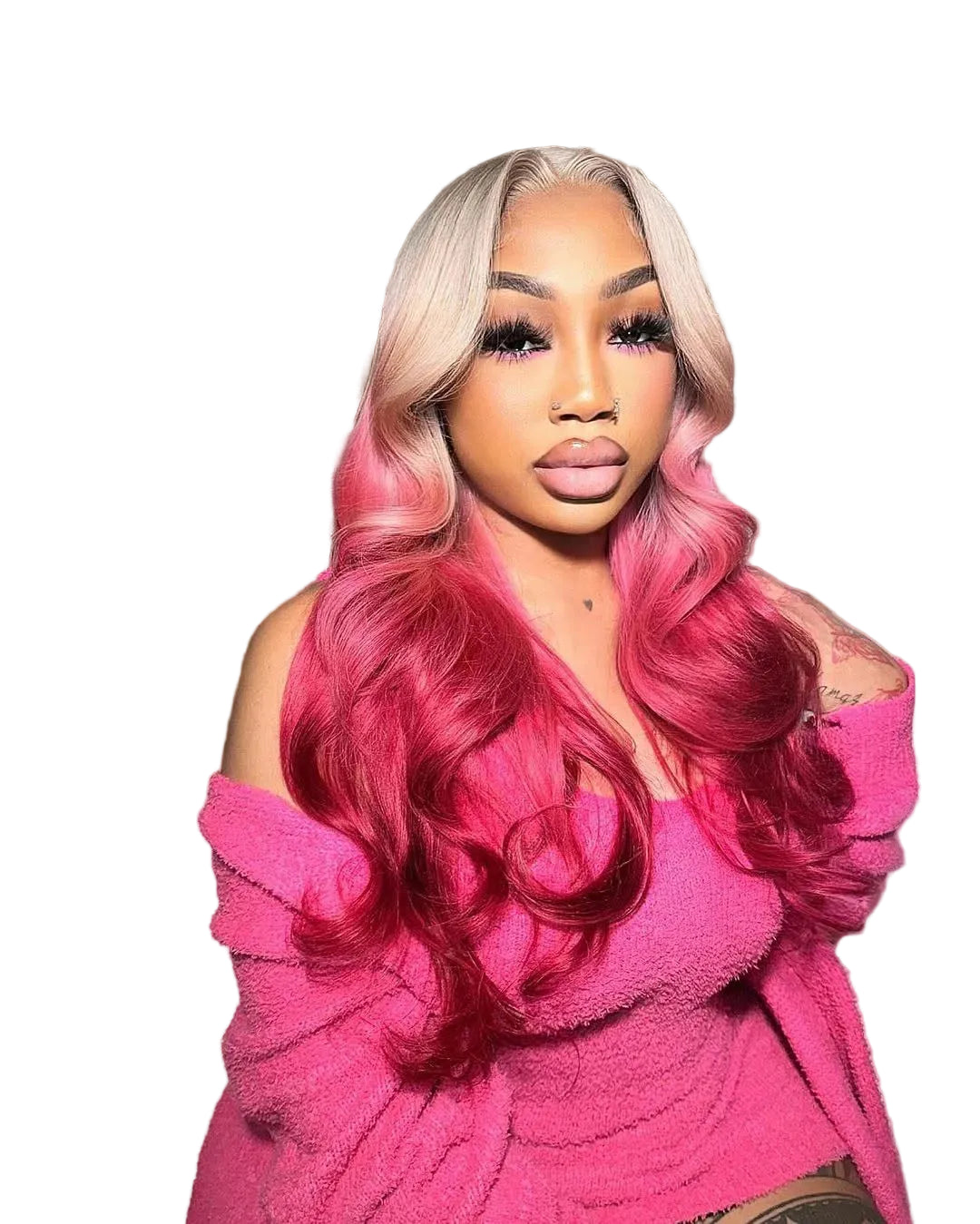 Ombre Grey Pink Red HD Lace Frontal Wig | 613 Colored Brazilian Human Hair Wig | 13x6 HD & 13x4 Transparent Swiss Lace Body Wave Long Wig for Women Luxegan