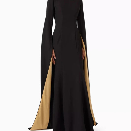 Crystal Draped A-Line Prom Dress | O-Neck Full Sleeve Floor-Length Evening Gown Luxegan