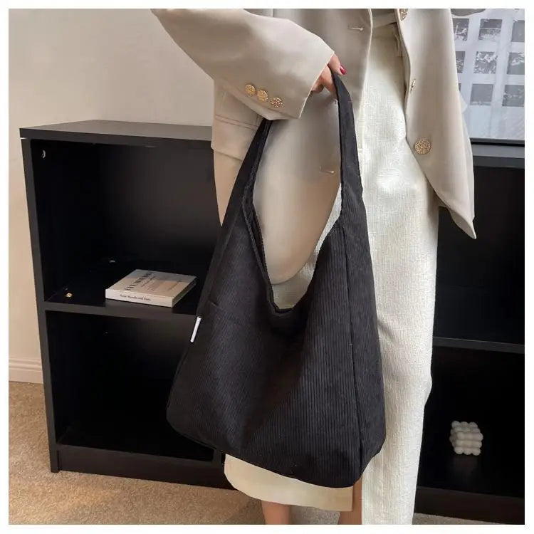 Canvas Corduroy Tote Bag | Simple Casual Large Capacity & Solid Shopper Bag Luxegan