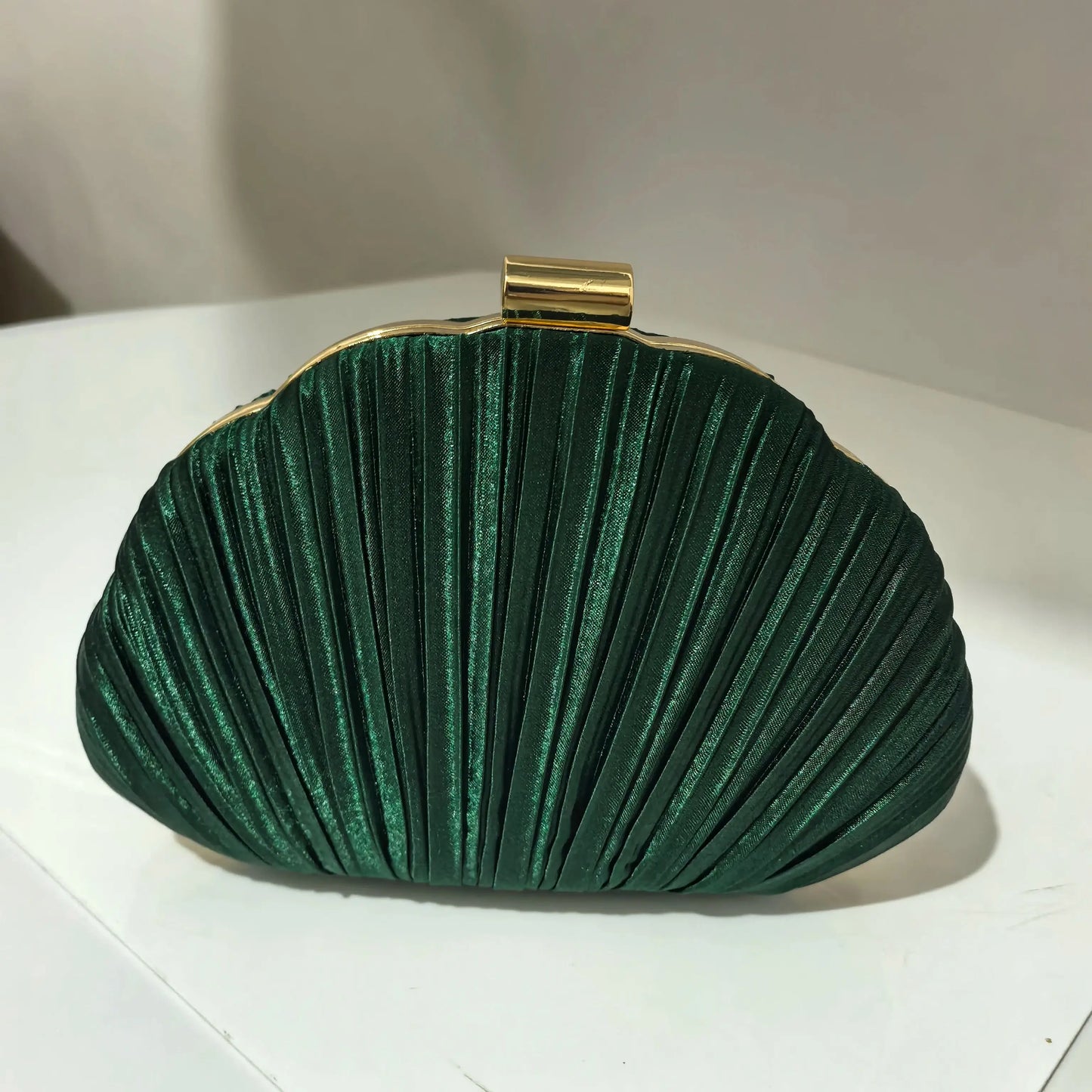 Polyester Ruched Shell Clutch | Hard Apricot Color Glitter Evening Bag Luxegan