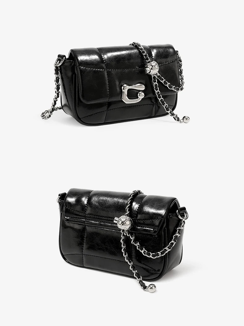 Genuine Leather Crossbody Bag | Luxury Brand Shoulder Bag with Chain Strap & Unique Design Quilted Handbag Luxegan