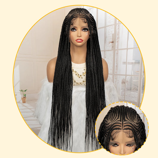 34 Inch Knotless Box Braiding Cornrow Wig | Full Lace | Kanekalon