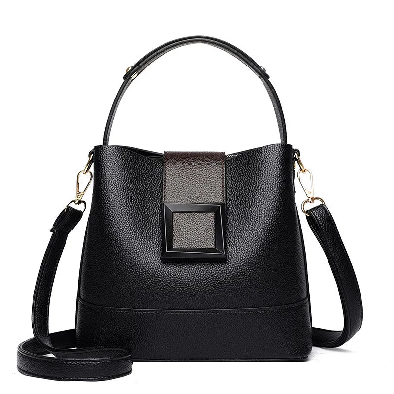 New Versatile Leather Bucket Tote Bag | Sophisticated Trendy Female Shoulder Handbag | Elegant Large Capacity Fashion Crossbody | Luxury Vintage Business Bag with Hasp & Zipper Closure Luxegan
