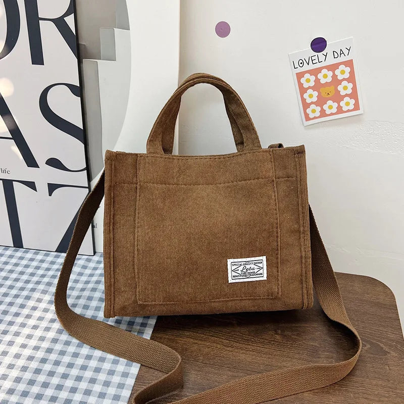 Soft Corduroy Unisex Casual Tote | Square Crossbody & Shoulder Bag Luxegan