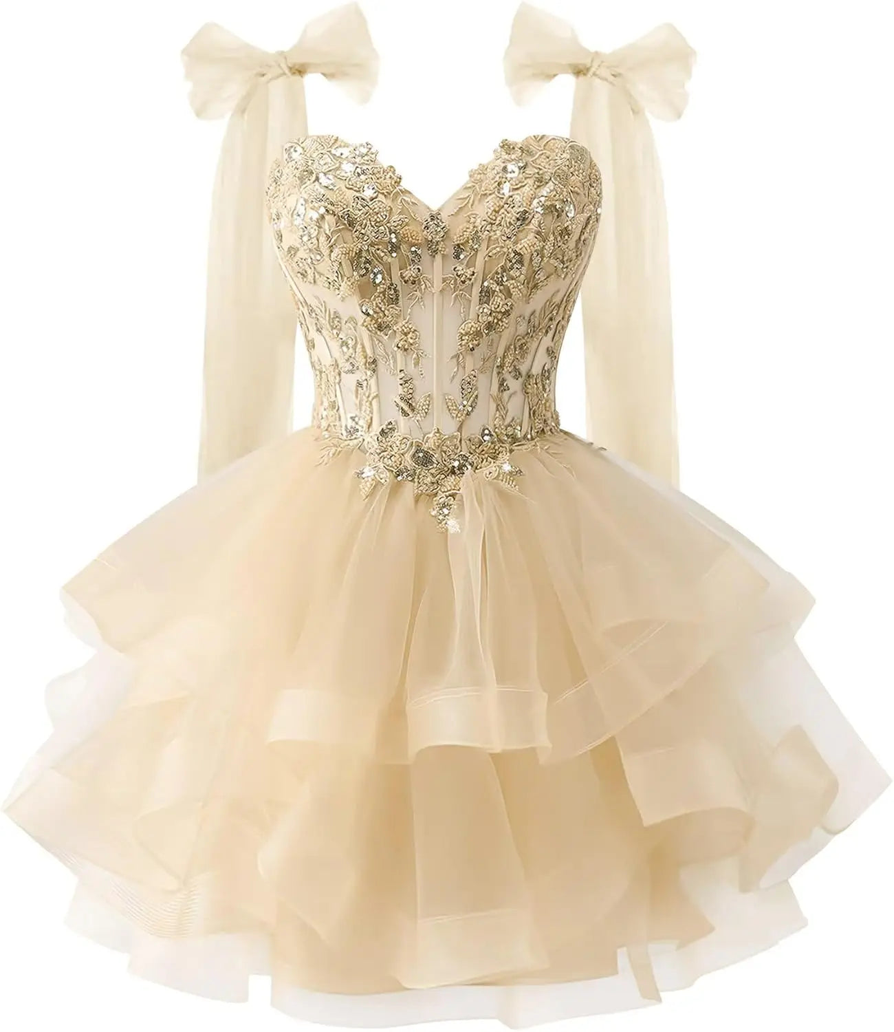 Tiered Tulle Homecoming Dresses Sparkly Lace Applique Bow Straps Short Prom Dress for Teens Cocktail Dress Graduation Dress