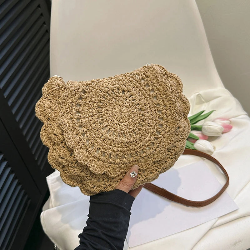 Vintage Woven Handbag | Round Summer Beach Bag & Crossbody Bag Luxegan