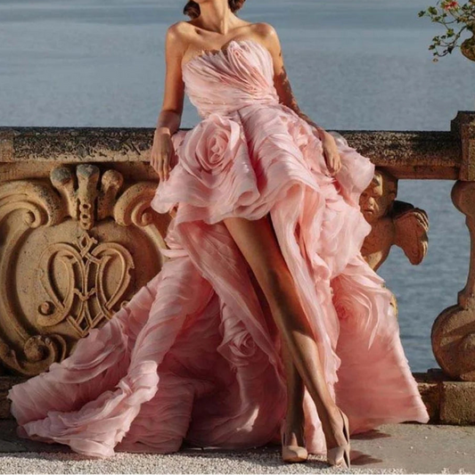 Romantic Pink Tulle A-Line Formal Dress | Sweetheart 3D Flower Special Occasion Gown | Sleeveless Floor-Length Wedding Party Robe Luxegan