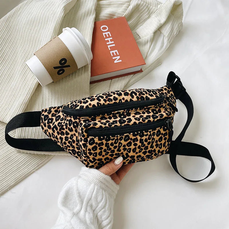 Fashion Women's Flannel Fanny Pack | Wild Leopard Pattern Waist Bag & Bum Hip Bag (Casual Chest Bag Money Phone Pouch)