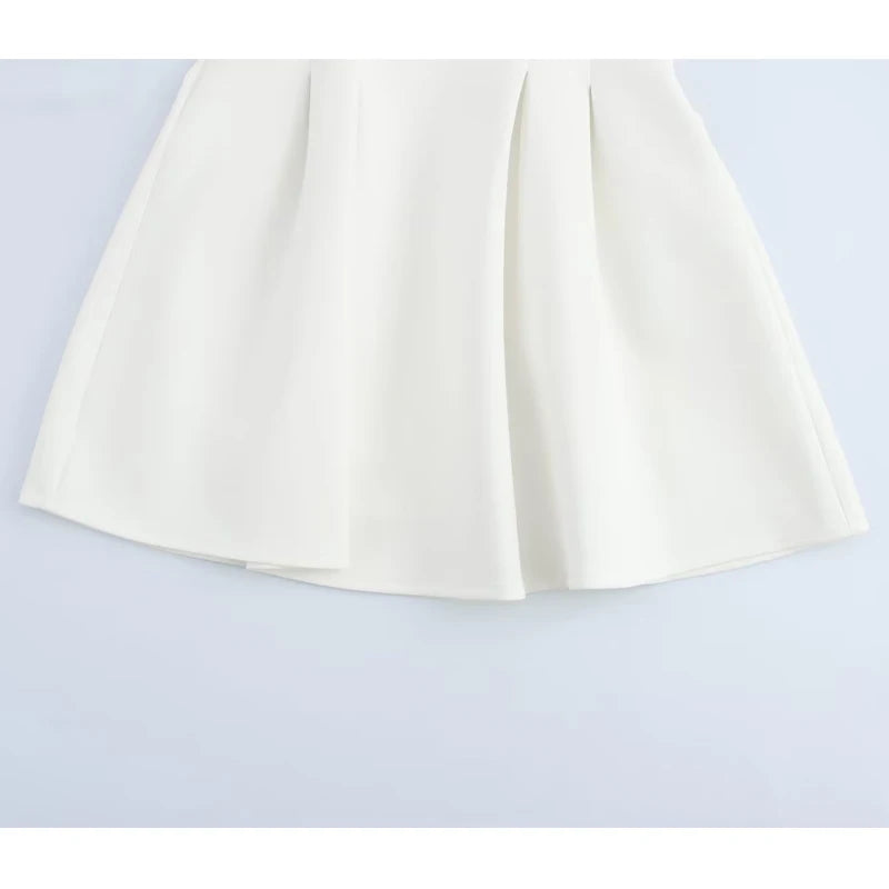 Women's Preppy Style Pleated Mini Dress | Elegant Turn-Down Collar Buttoned Gown | Short Sleeve Spring Summer Uniform Dress | Premium Tatting Slight Stretch Regular Fit Sheath Vestido Luxegan