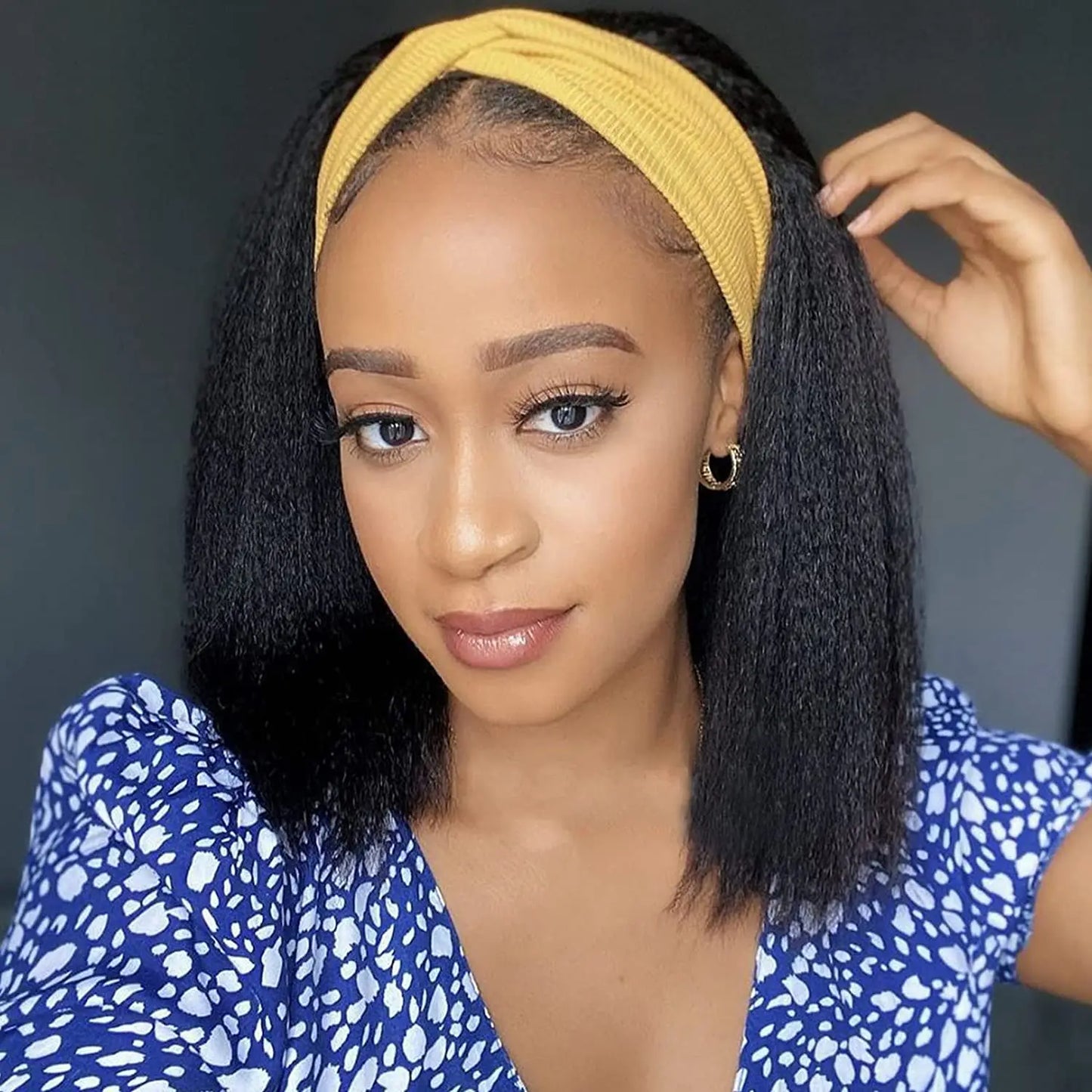 Kinky Curly Headband Bob Wig | Sophisticated "Short-to-Long" Brazilian Silhouette | Elegant "Glueless" Curly Hairpiece | "Dignified" Natural Black Human Hair Wig for Radiant Versatile Styling Luxegan