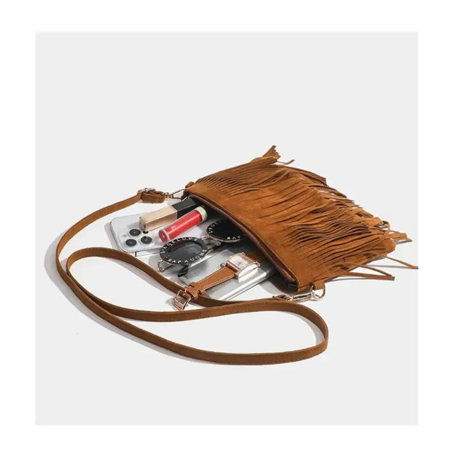 Frosted Tassel Crossbody Bag | Retro Small Square Saddle Bag Luxegan