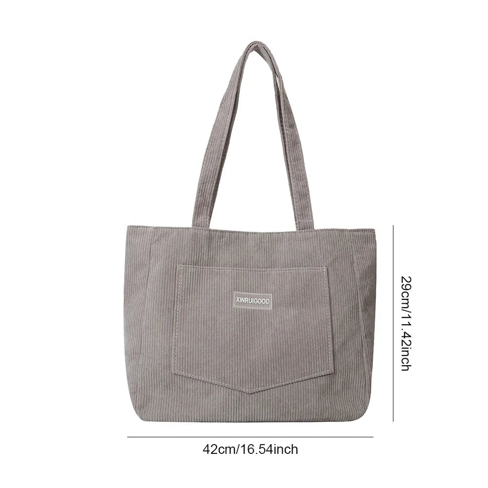 Large Capacity Corduroy Tote Bag | Shoulder Bag with Pockets & Compartments Luxegan