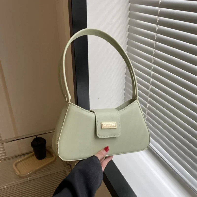 Minimalist Saddle Shoulder Bag | Sophisticated Simple Solid-Color Underarm Bag | Elegant Buckle-Detail Handbag | "Dignified" Structured Small Top-Handle Purse for Versatile Fashion Styling Luxegan