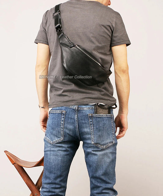 Genuine Leather Fashion Waist Bag | Sophisticated "Pillow" Silhouette | Premium Cowhide Leather Belt Bag & Fanny Pack | "Dignified" High-Performance Money Belt for Radiant Versatile Styling Luxegan
