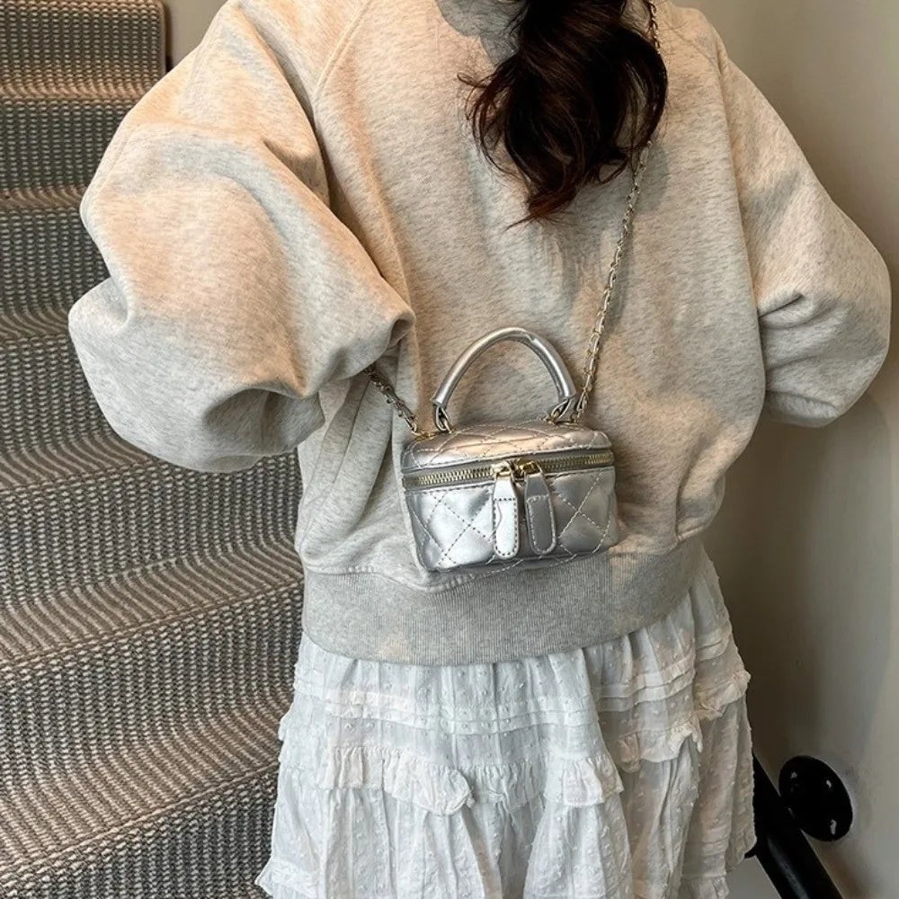 Mini Diamond Quilted Leather Bucket Bag Multi-Color Checkered Pattern Crossbody Bag with Gold Chain Shoulder Strap Shoulder Bag Luxegan