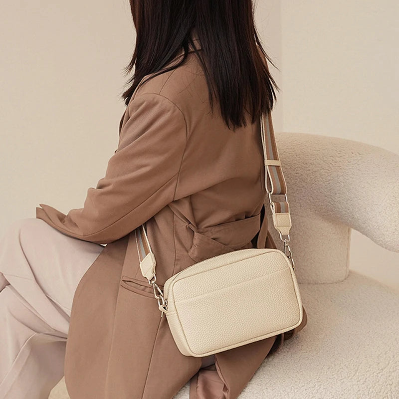 PU Leather Solid Flap Bag | Soft Fashion Hit Color Wide Strap Crossbody Luxegan