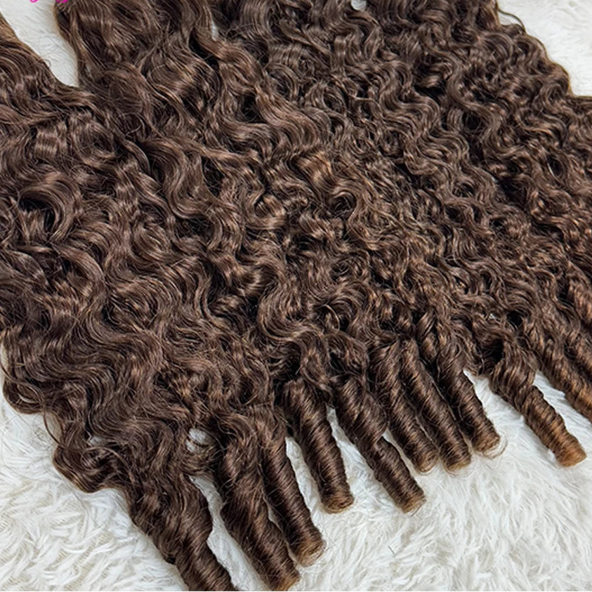 Burmese Highlight Brown Pixie Curly Human Hair Bundles | 12A Grade Raw Virgin Brazilian Curly Weaving | 100% Remy Human Hair Machine Double Weft Bundle Extensions Luxegan
