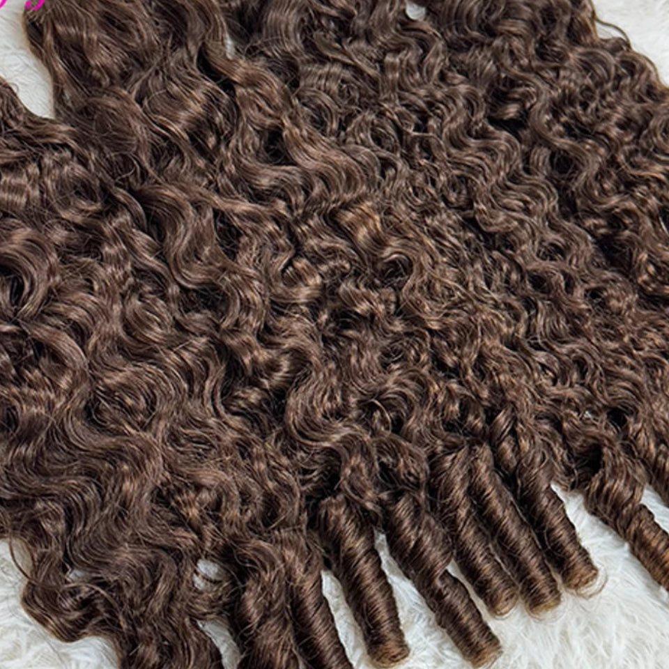 12A Grade Brown Burmese Pixie Curly Human Hair Bundles | 100% Brazilian Remy Human Hair Weaving | Machine Double Weft Pixie Curls Extensions for Full Head Luxegan