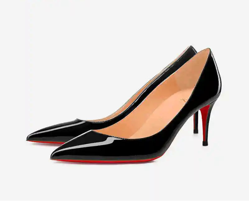 Elegant Luxury Brand Black Stilettos | Sophisticated Red Shiny Bottom Pumps | Elegant "Handmade Patent Leather" Silhouette | "Dignified" Sexy Pointed Toe Wedding Shoes for Radiant Versatile Styling Luxegan