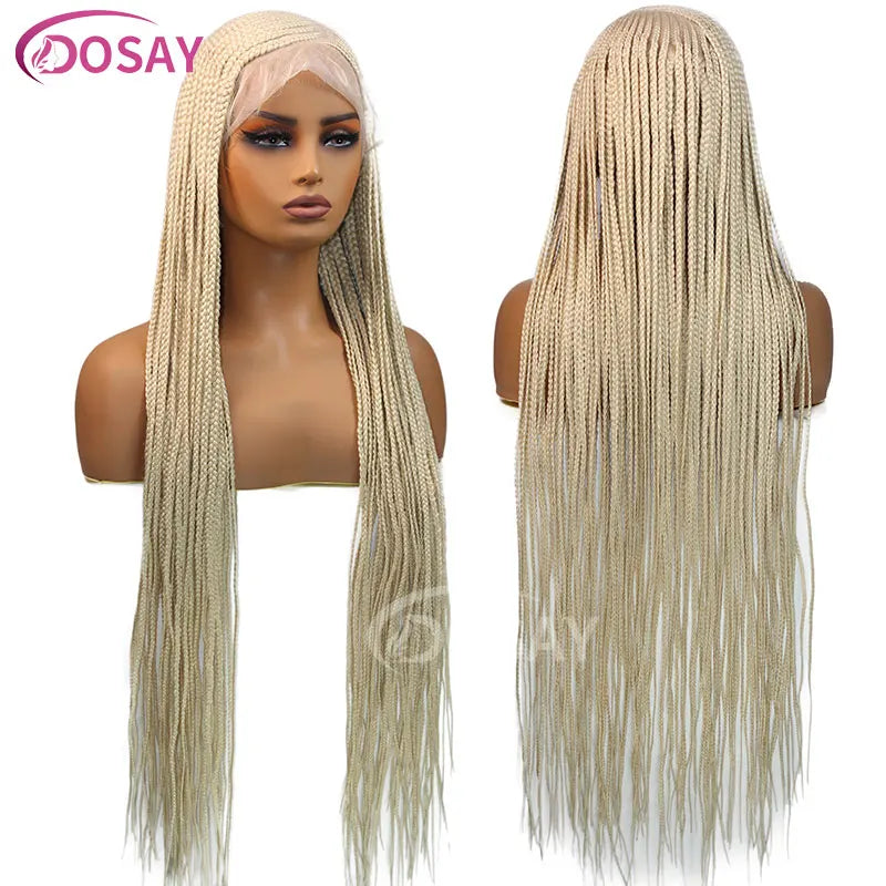 36" Full Lace Frontal Braids Wig Synthetic Side Part Knotless Cornrow Braided Lace Front Wig Twist Braided Faux Locs Braid Wigs Luxegan