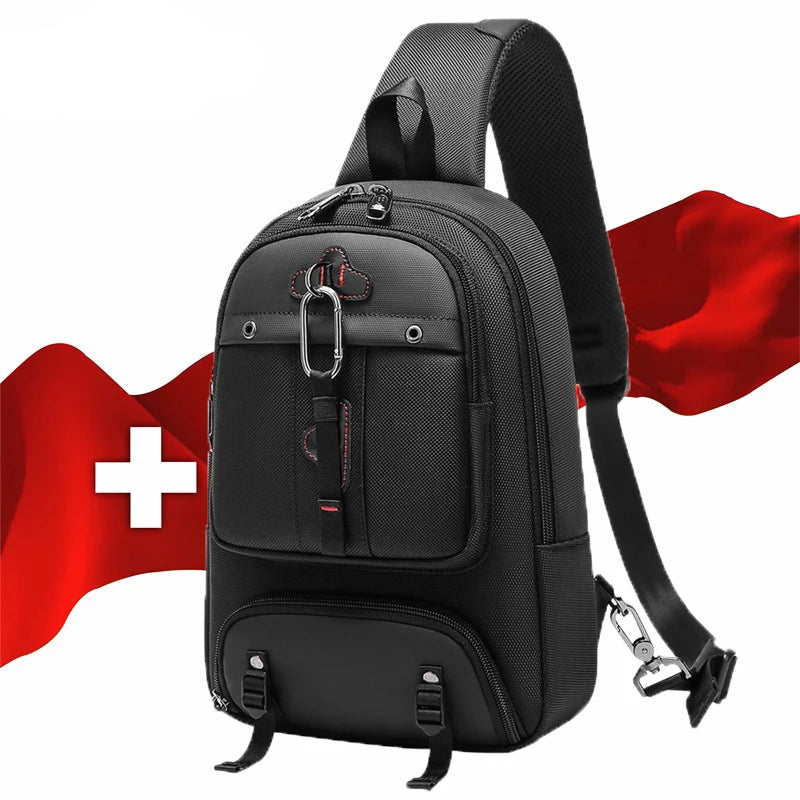 MILITARY Brand Anti-Theft Crossbody Chest Bag | New Men's Waterproof Shoulder Bag | Large Capacity Water-Repellent Travel Pack | Premium Oxford Unisex Flap Sling Bag with Multi-Pocket Interior Luxegan