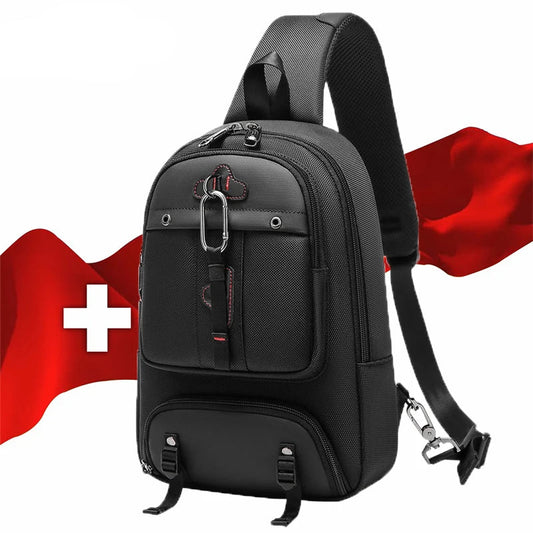 MILITARY Brand Anti-Theft Crossbody Chest Bag | New Men's Waterproof Shoulder Bag | Large Capacity Water-Repellent Travel Pack | Premium Oxford Unisex Flap Sling Bag with Multi-Pocket Interior Luxegan