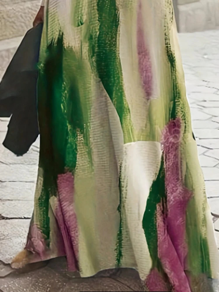 Women's Graffiti Print Ankle-Length Dress – Y2K Long Sleeve Style Luxegan