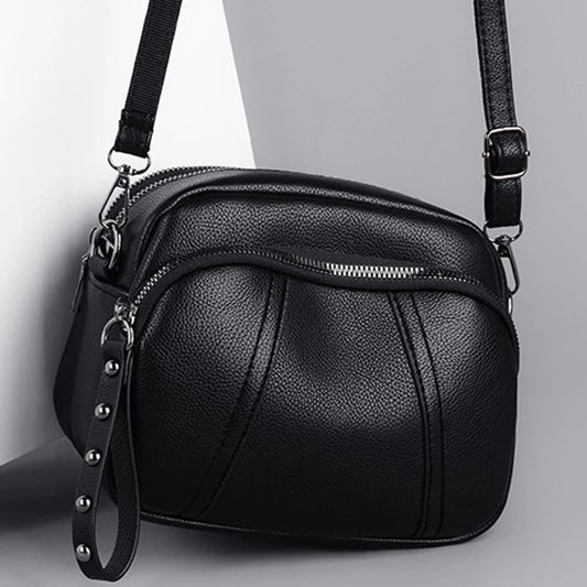 Solid Color Fashionable Rivet Zipper Women's Mobile Phone Bag | Simple Soft Leather Shoulder Crossbody Small Square Bag Luxegan