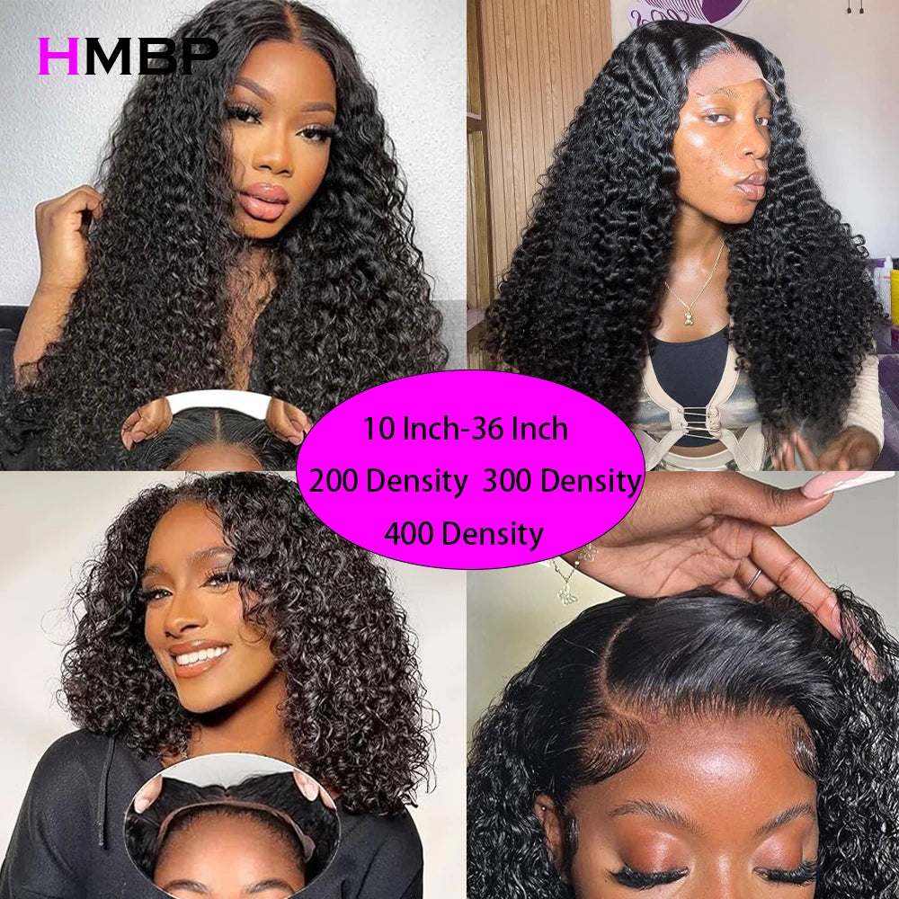 Peluca de Encaje con Densidad de 400, Cabello Humano, Rizado Kinky, 13x6 para Mujer, Peluca Frontal de Encaje HD, Pelucas Gruesas de Alta Densidad, Cabello Humano Real
