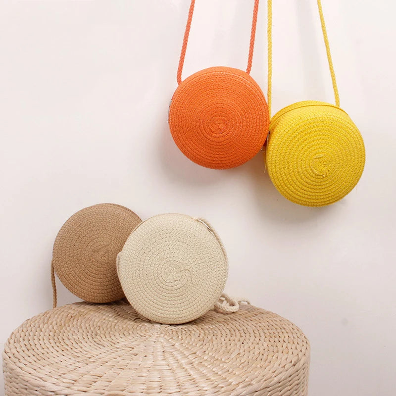Round Straw Bag | Women's Woven Beach Crossbody Bag & Handmade Knitted Small Handbag Luxegan