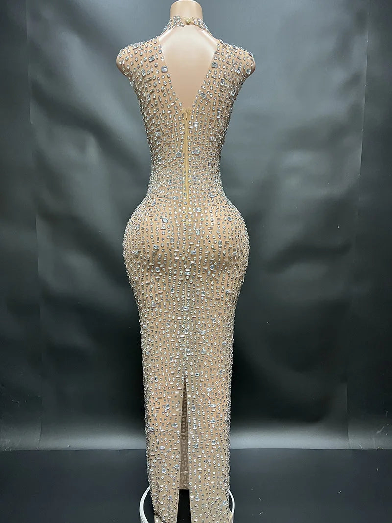 Elegant Luxury Crystal Party Dress Birthday Celebration Dress Bride Diamond Long Prom Dress Mother Formal Grand Party Dress
