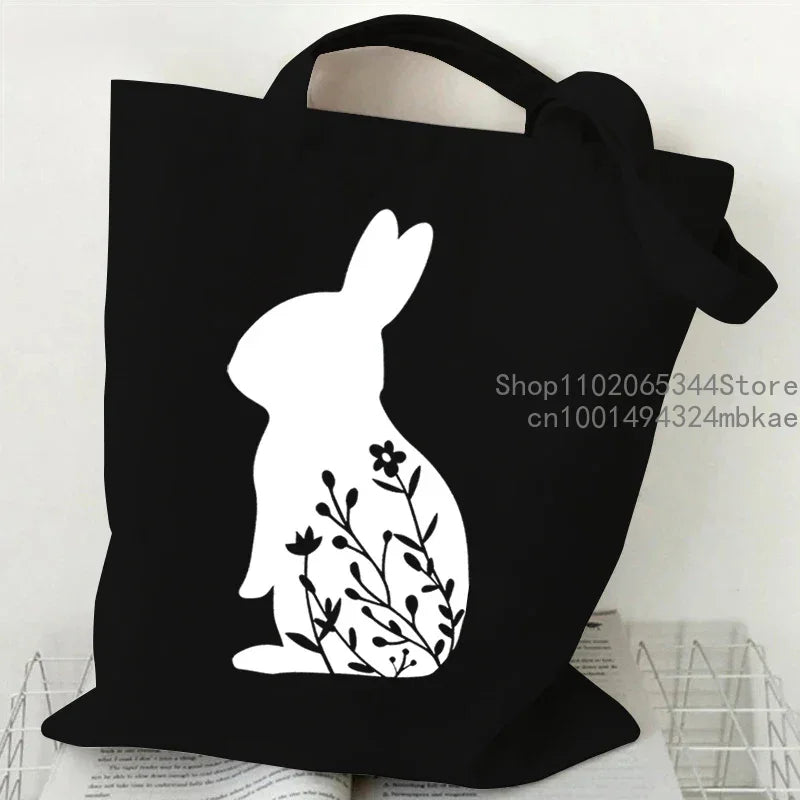 Cute Rabbit Pattern Canvas Tote Bag | Unisex Cartoon Bunny Portable Shopping Bag | Fashion Large Capacity Teen Daily Handbags Luxegan