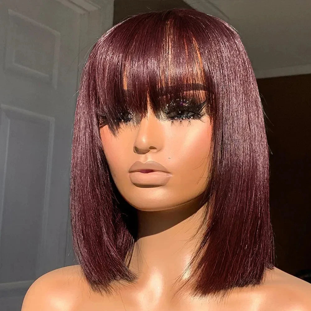 Rebecca Straight Bob Wig with Bangs | Remy Human Hair 10-14 Inches Luxegan