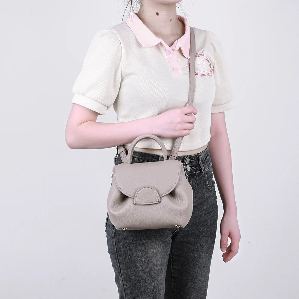 French Cowhide Small Satchel | Retro Trend Mini Crossbody Bag for Women (Classic Solid Flap Top-Handle Luxury Designer Handbag) Luxegan