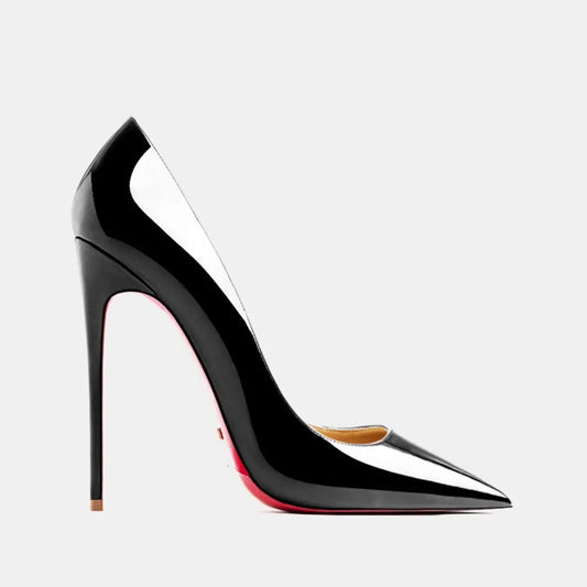 Designer Luxury Red-Bottom Stilettos | Sophisticated Pointed Toe Patent Leather Pumps | Elegant "Handmade Genuine Leather" Silhouette | "Dignified" Sheepskin Insole for Radiant Versatile Office & Party Styling Luxegan