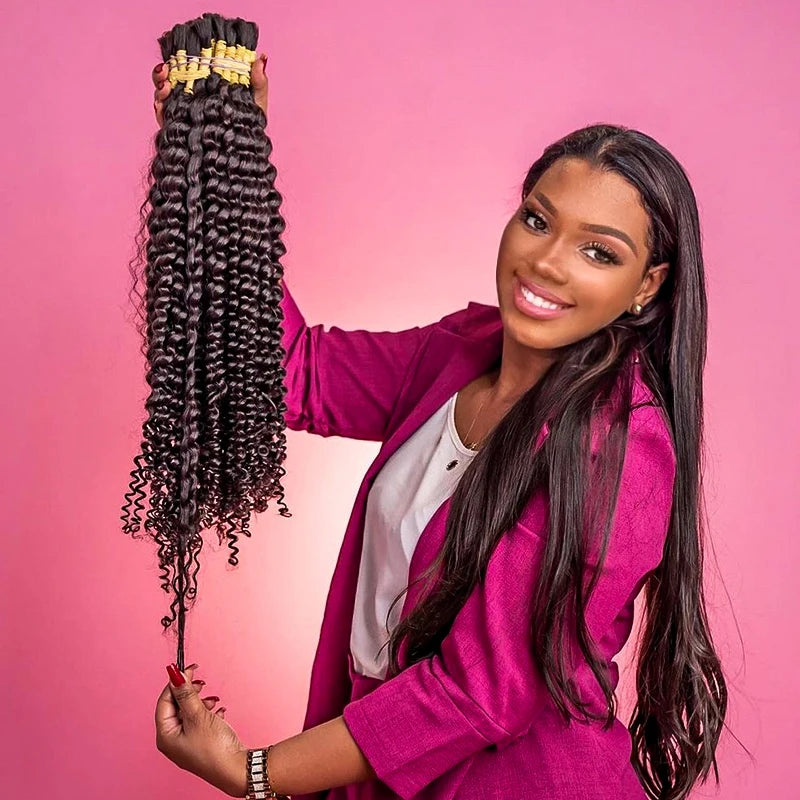 100% Human Hair Bulk Extension Virgin Human Hair Deep Wave Hair Curly 10a Bulk Weaving For Braiding Unprocessed No Weft 30 Inch