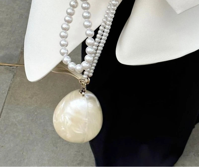 Luxury Mini Acrylic Egg Bag | Designer Pearl Evening Clutch with Beaded Strap | Cute Shell-Shaped - view 3