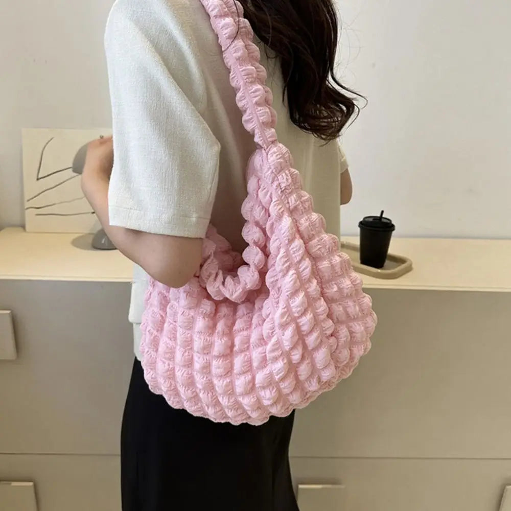 Quilted Pleated Puffer Tote Bag | Padded Shoulder Bag & Ruched Cloud Handbag Luxegan