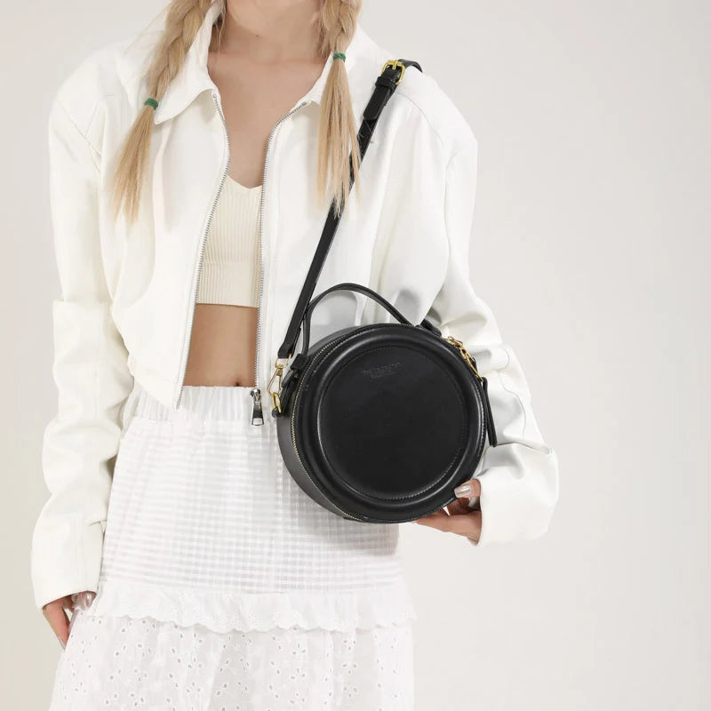 Round Crossbody Bags for Women | High Quality PU Leather Designer Shoulder Bag & Female Clutch Purse (Solid, Soft) Luxegan