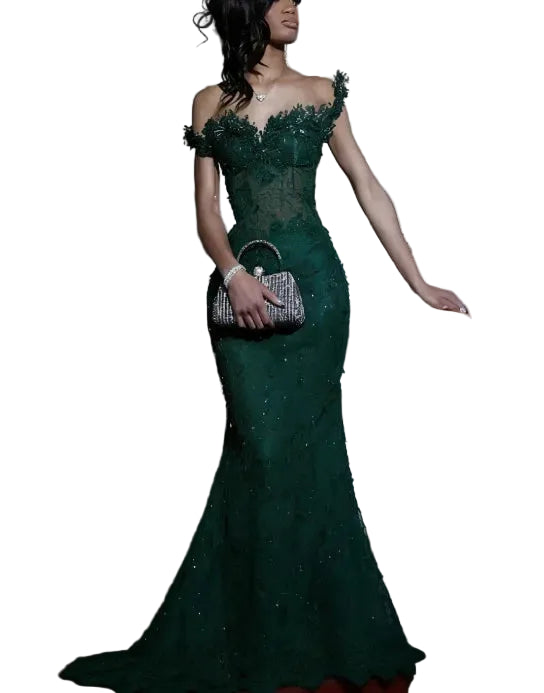 Bespoke Red South African Matric Dance Dress | Luxury Crystal Mermaid Evening Gown | Elegant O-Neck Full Sleeve Formal Party Dress | Premium Satin Lycra Trumpet Gown with Sweep Train Luxegan