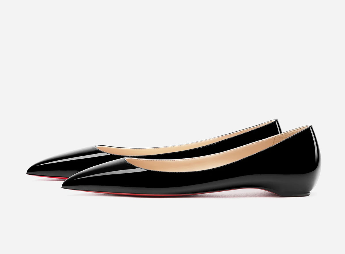 New Style Pointed Red-Sole Flats | Sophisticated "Inner Heightening" Wedge Pumps | Elegant "Handmade Patent Leather" Silhouette | "Dignified" Shallow Mouth Low Heels for Radiant Versatile Casual Styling Luxegan