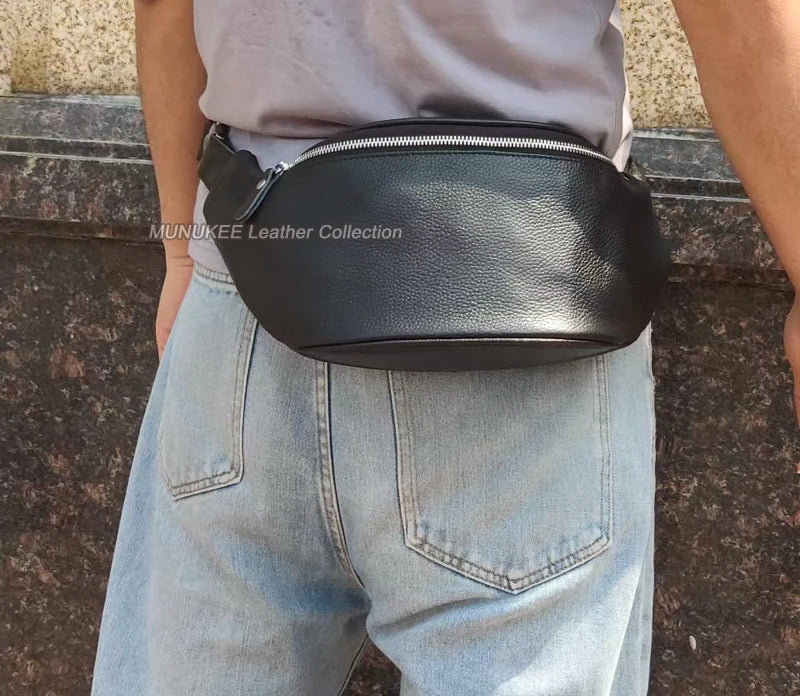 Genuine Leather Fashion Waist Bag | Sophisticated "Pillow" Silhouette | Premium Cowhide Leather Belt Bag & Fanny Pack | "Dignified" High-Performance Money Belt for Radiant Versatile Styling Luxegan