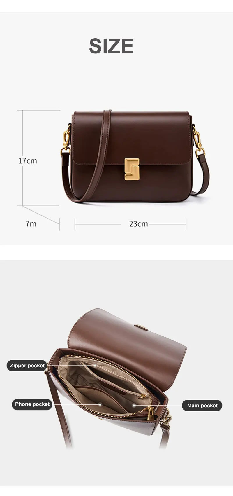New Fashion Women's Genuine Leather Small Square Bag | Versatile Commuting Crossbody Shoulder Handbag Luxegan