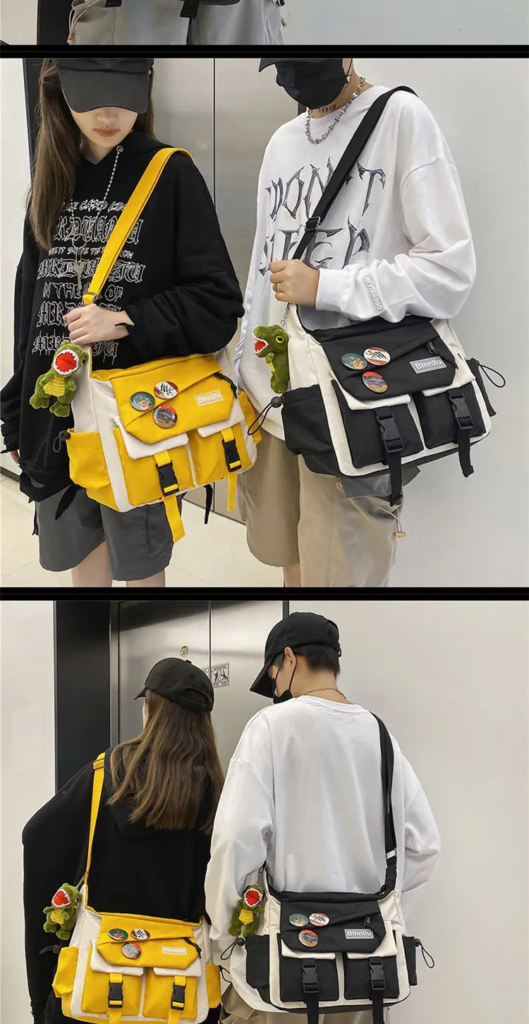 Japanese Simple Messenger Bag | Student Nylon Waterproof Canvas Handbag & Shoulder Crossbody Bag